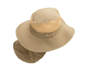 Sombrero modelo Legionario con Capa.Gabardina, Bonete de red. Cordón de seguridad. Puedes ocultar la Capa.